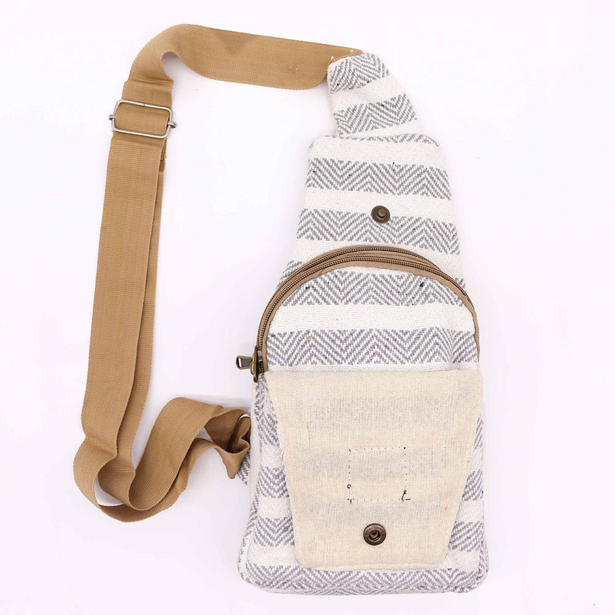 Crossbody-väska i naturbomull – Grå/Vit