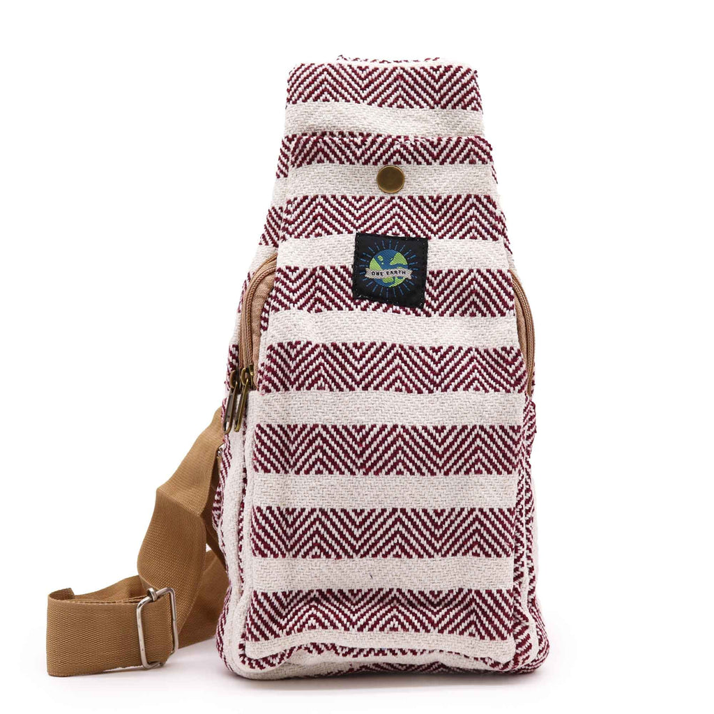 Crossbody-väska i naturbomull – Vinröd/Vit