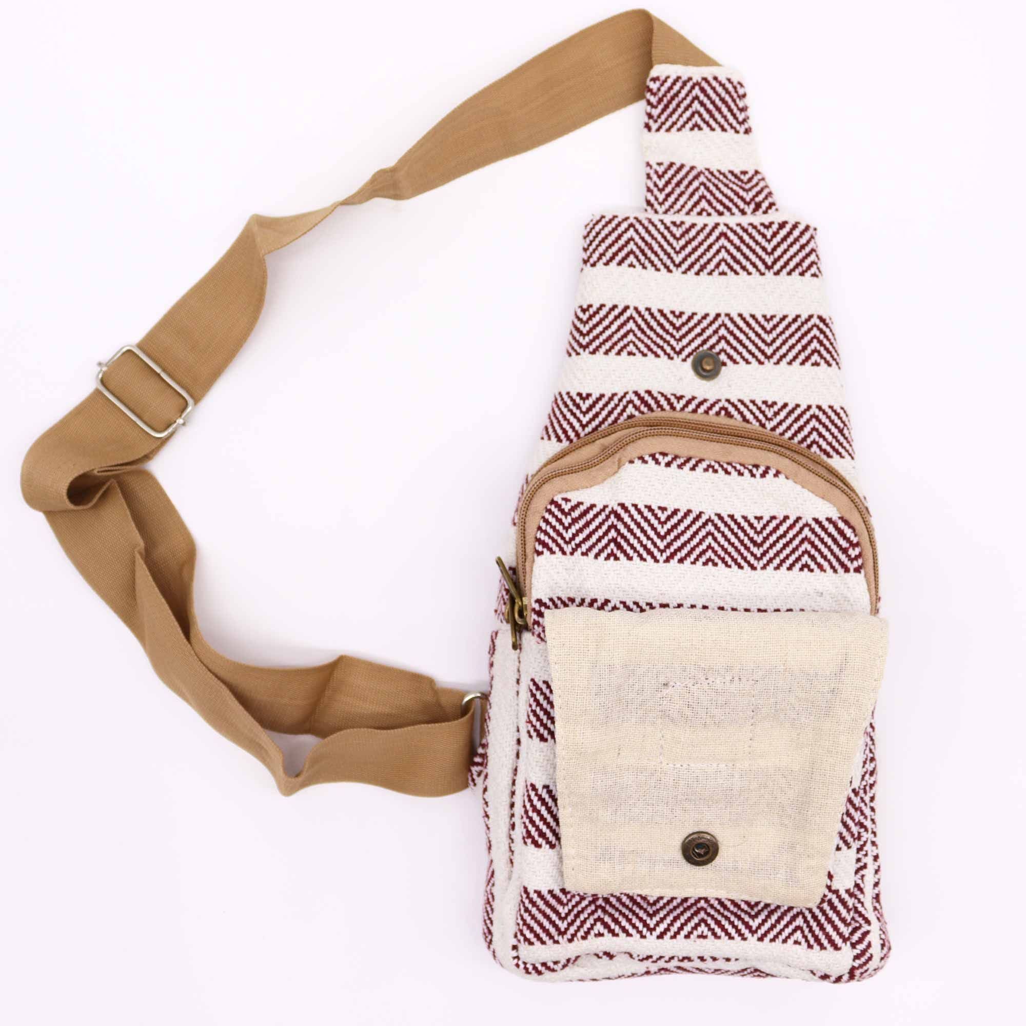 Crossbody-väska i naturbomull – Vinröd/Vit