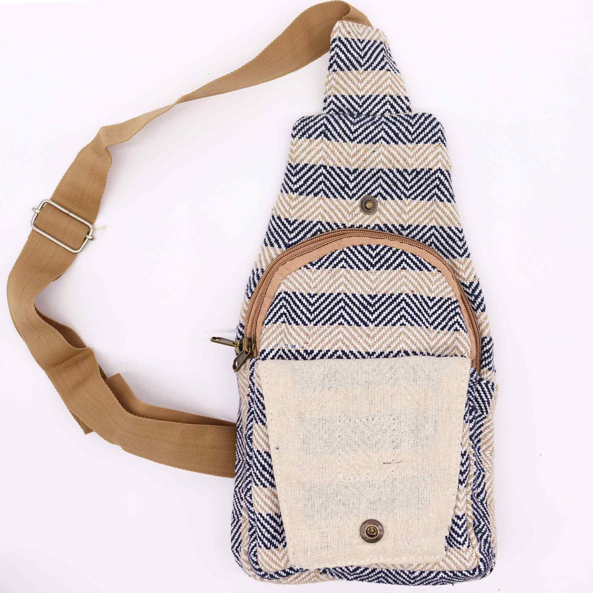 Crossbody-väska i naturbomull – Beige/Marinblå
