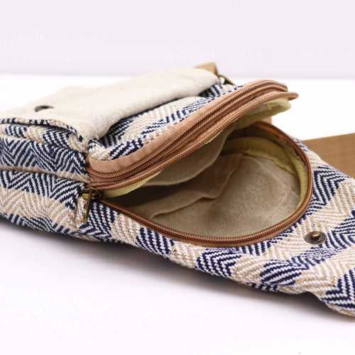 Crossbody-väska i naturbomull – Beige/Marinblå