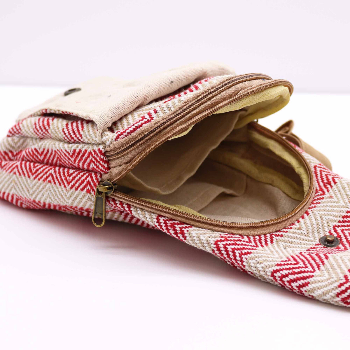 Crossbody-väska i naturbomull – Beige/Rosa
