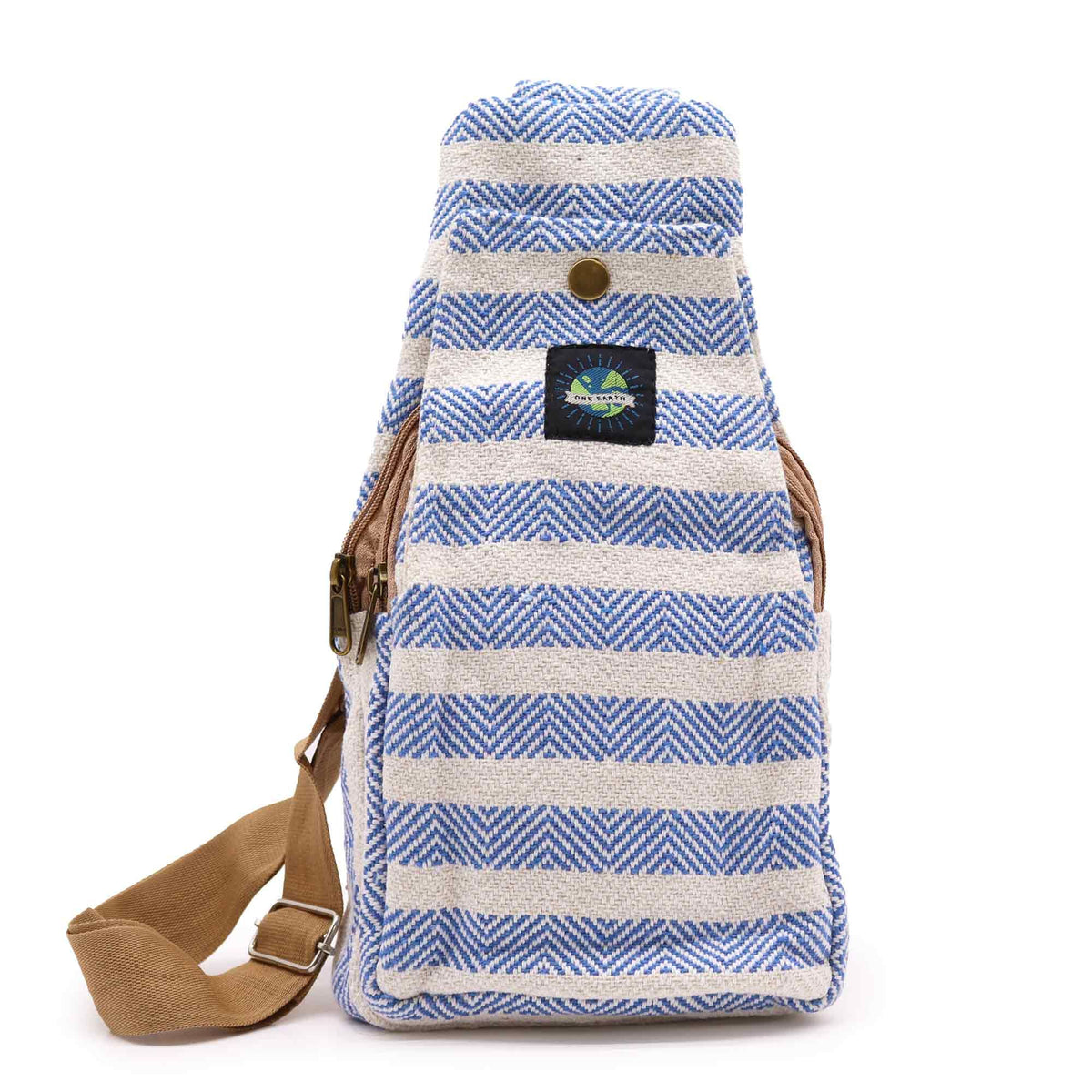 Crossbody-väska i naturbomull – Blå/Vit