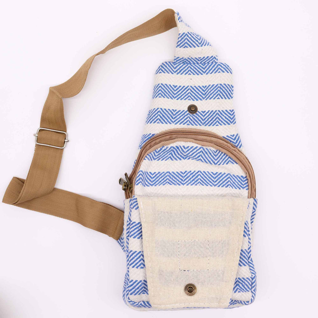 Crossbody-väska i naturbomull – Blå/Vit