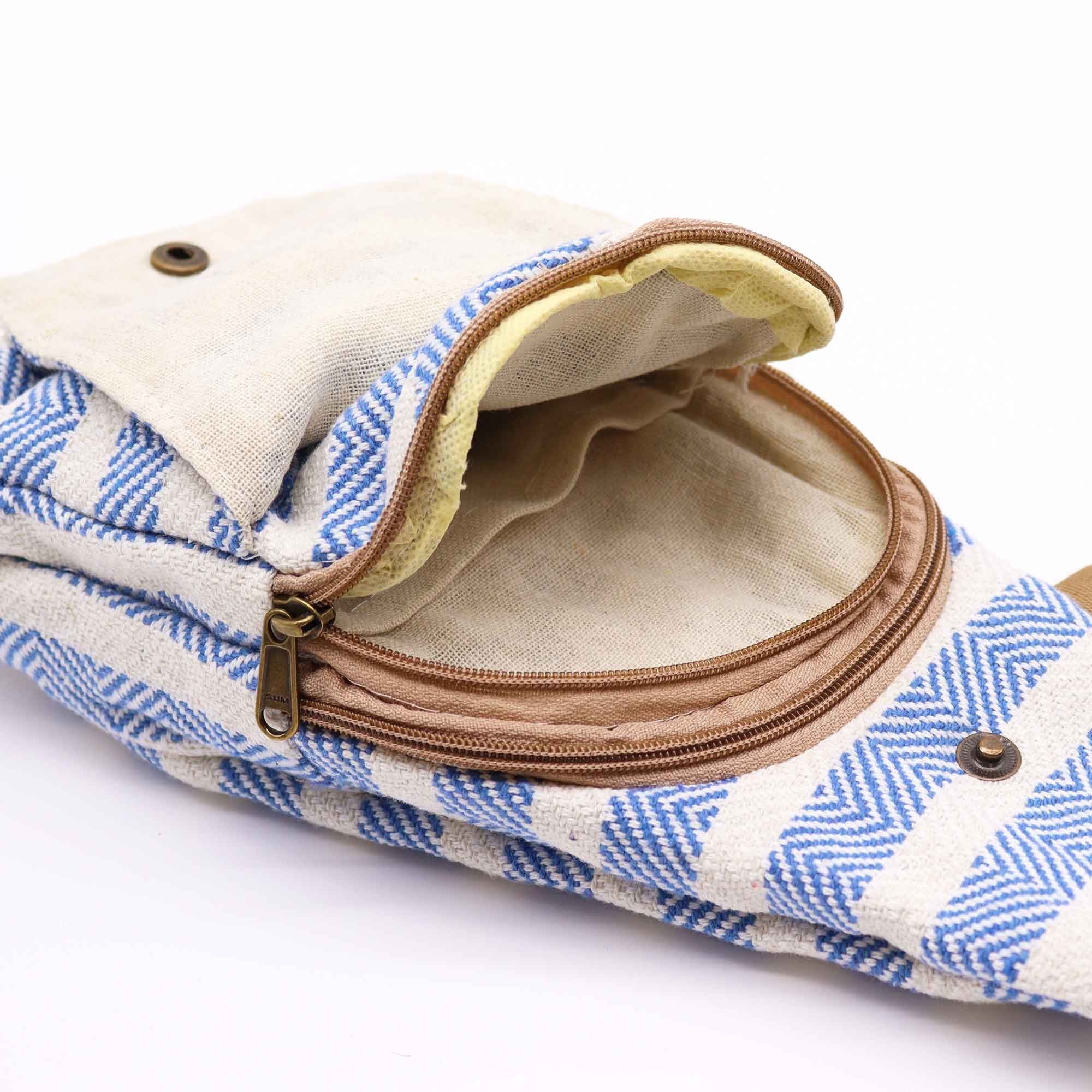 Crossbody-väska i naturbomull – Blå/Vit